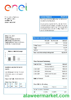 Brazil ENEL electricity business utility bill template in Word and PDF format